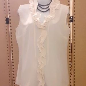 Edina Ronay Femmine White Ruffle Down Front Pullover XL